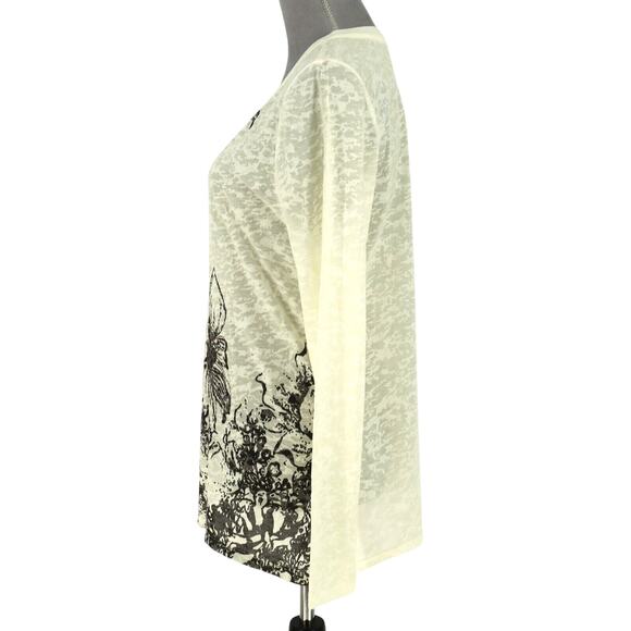 Coldwater Creek Top Womens Large Ivory Black Floral Sequin T-shirt Slub Knit - Picture 5 of 15